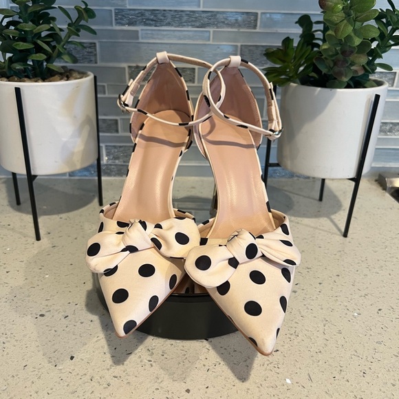 Satin Polka Dot Pattern Bow Decor Ankle Strap Pumps - Picture 11 of 11